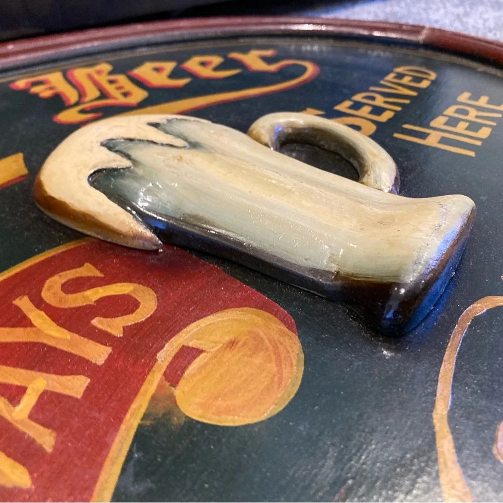 Vintage “Fine Ales Always Served Here” Wooden Pub Sign w/ 3D Beer Mug